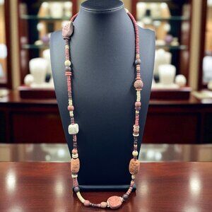 Handmade Bohemian Rustic Beaded Necklace Vintage Prairie Cottagecore Jewelry 32"